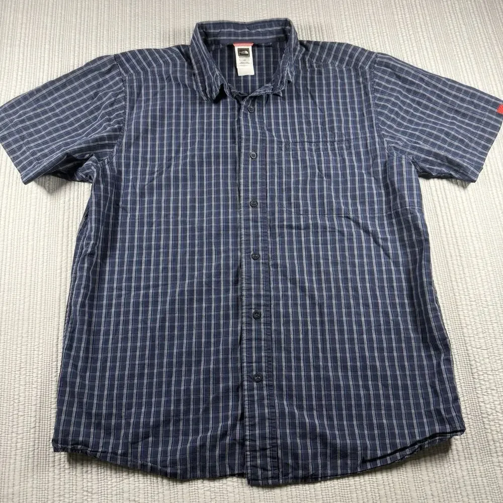 The North Face Shirt Men's L Short Sleeve Blue White Plaid Gorpcore Outdoors